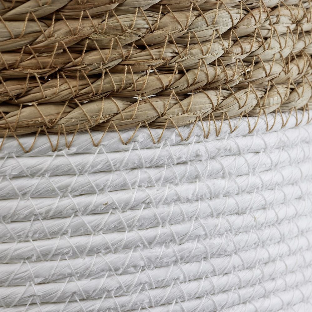 Panière ronde en jute naturel bandes blanches Ø30xH40 cm - LENA