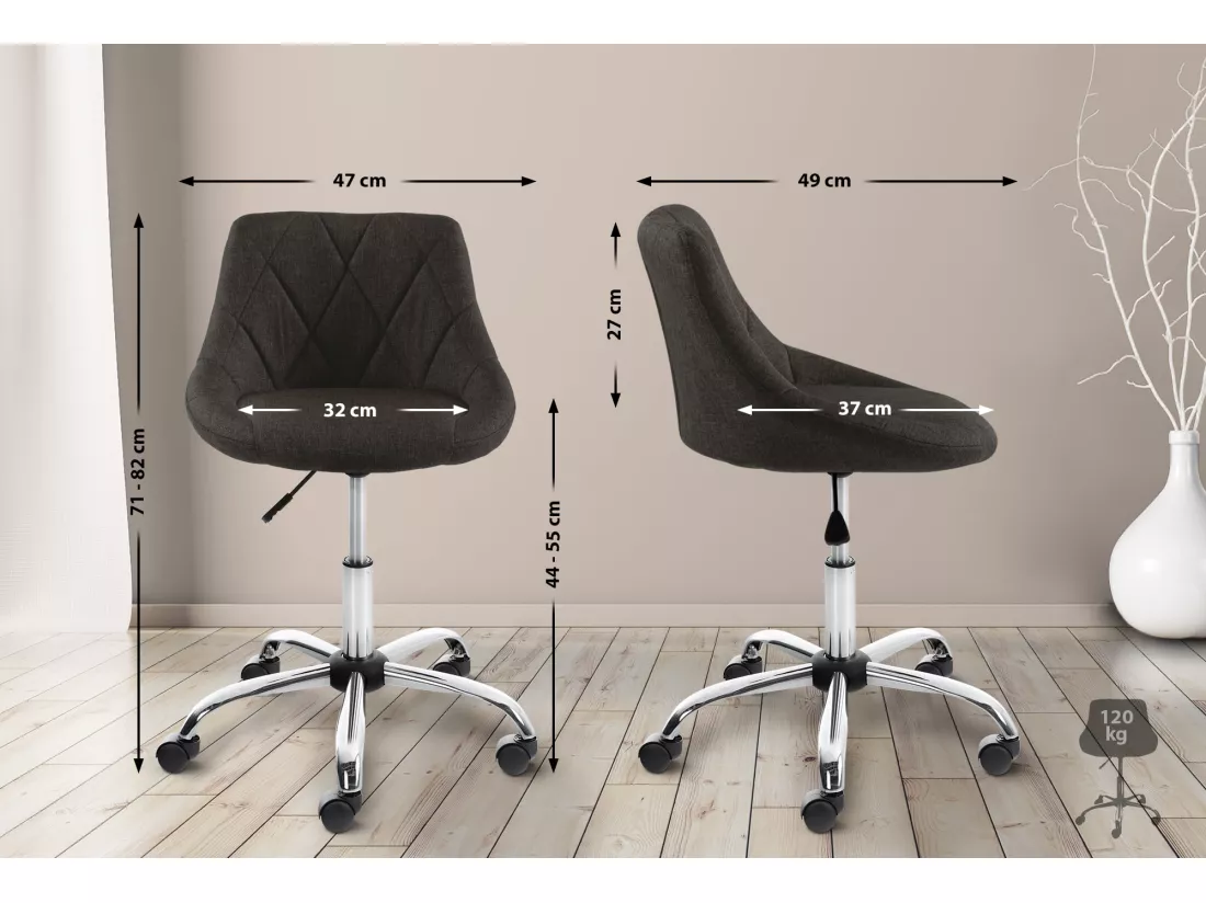 Tabouret de bureau - Tissu - Gris foncé - Lazio