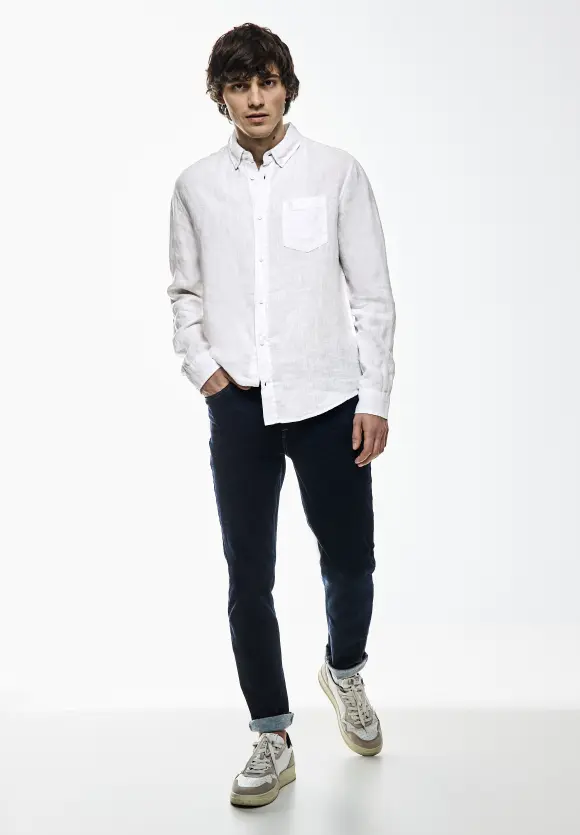 Button Down Leinenhemd - White