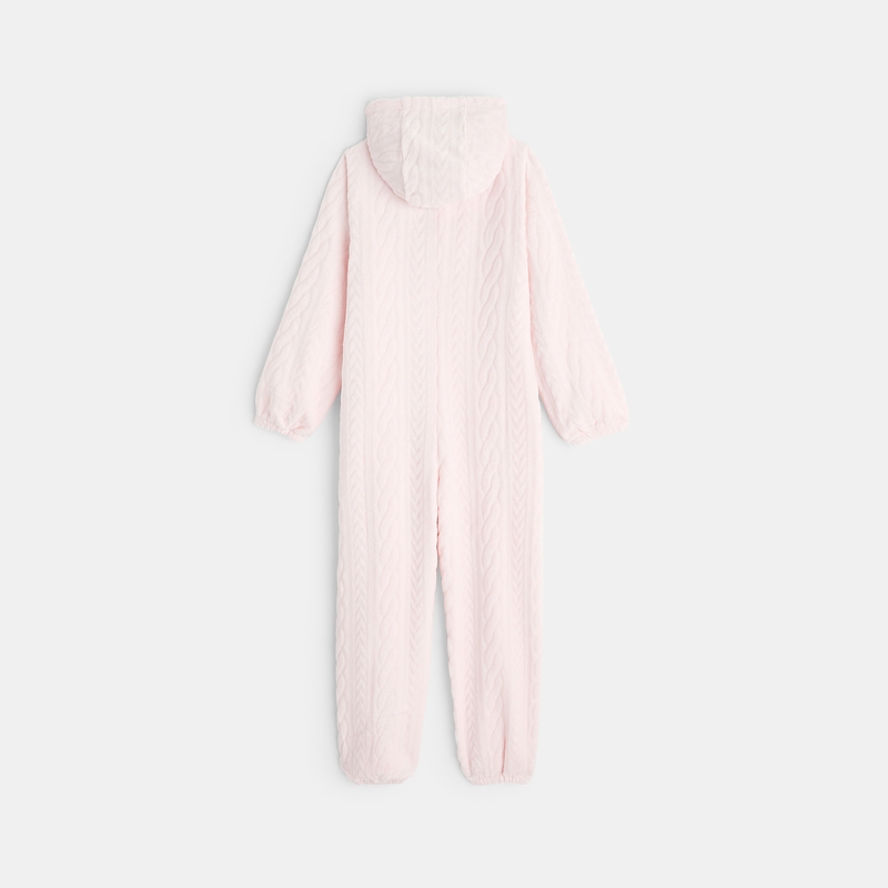 Combi-pyjama en velours polaire rose fille