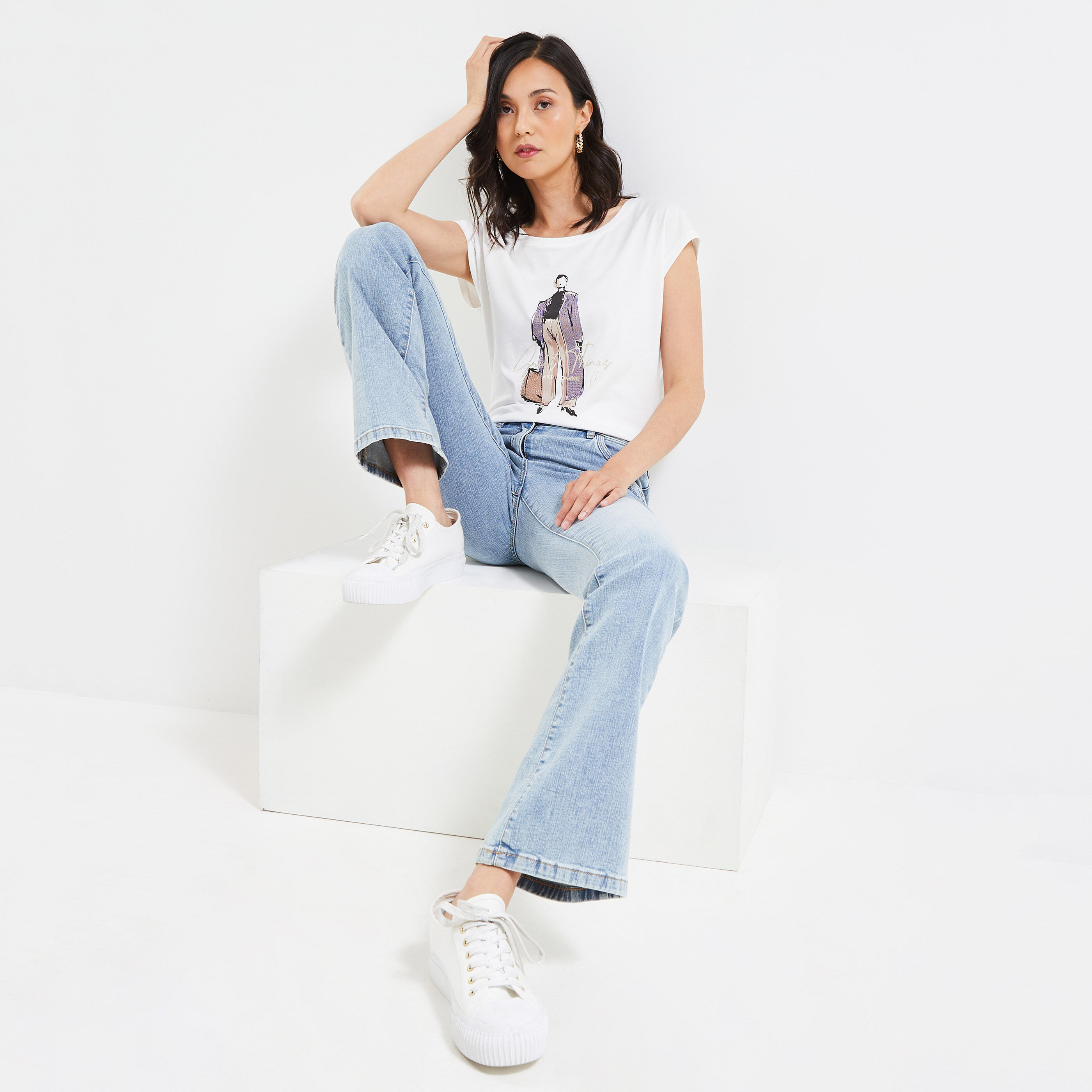 Tshirt print femme - BLANC CASSE