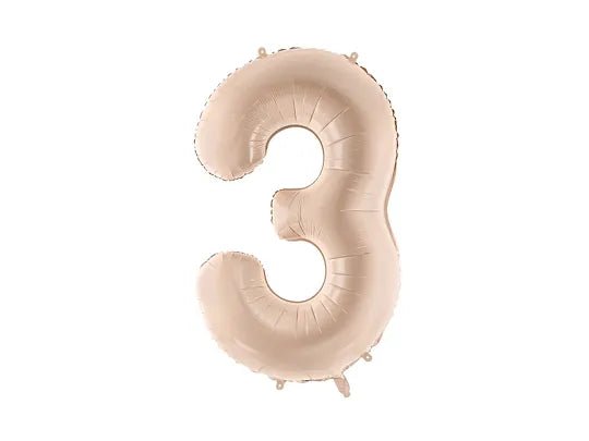 3 Jaar Cijfer Ballon Beige Glans Leeg 72cm