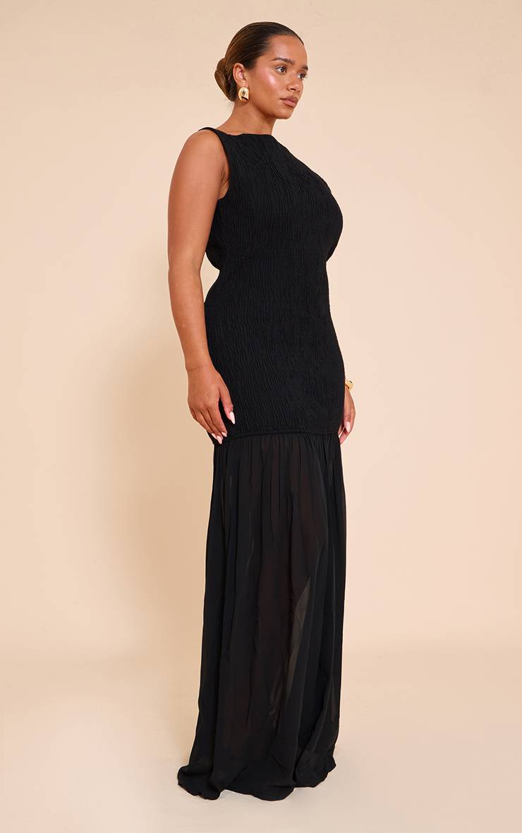 Noir Robe Maxi Ajustée À Fronces Avec Dos Échancré Et Ourlet Contrasté Asymétrique