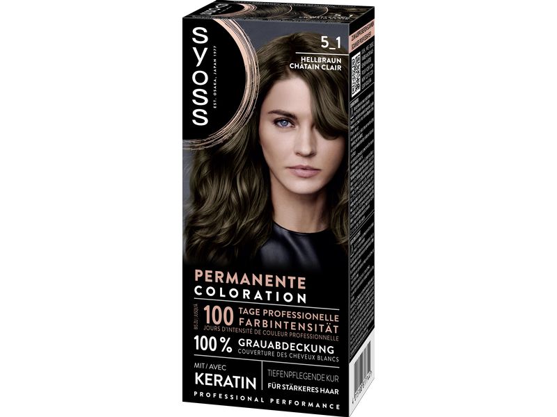 Syoss Haarcoloration 5-1 Hellbraun Permanente Coloration mit Keratin verleiht professionelle Farbintensität