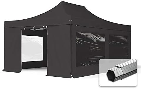 TOOLPORT ALU Pavillon Faltpavillon 4x6m mit Panoramafenstern robust und wasserdicht Professional 50mm Partyzelt schwarz schwer entflammbar