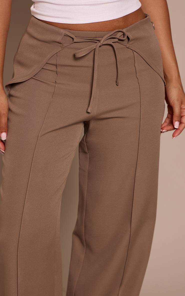 Gris Pierre Pantalon Tailleur Droit Petite Avec Détail Couture Et Nœud À Nouer Devant