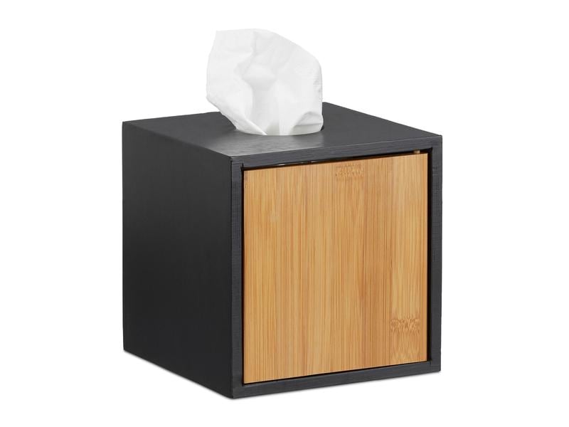 relaxdays Kosmetiktuchbox Quadratisch Nature/Schwarz Tücherbox