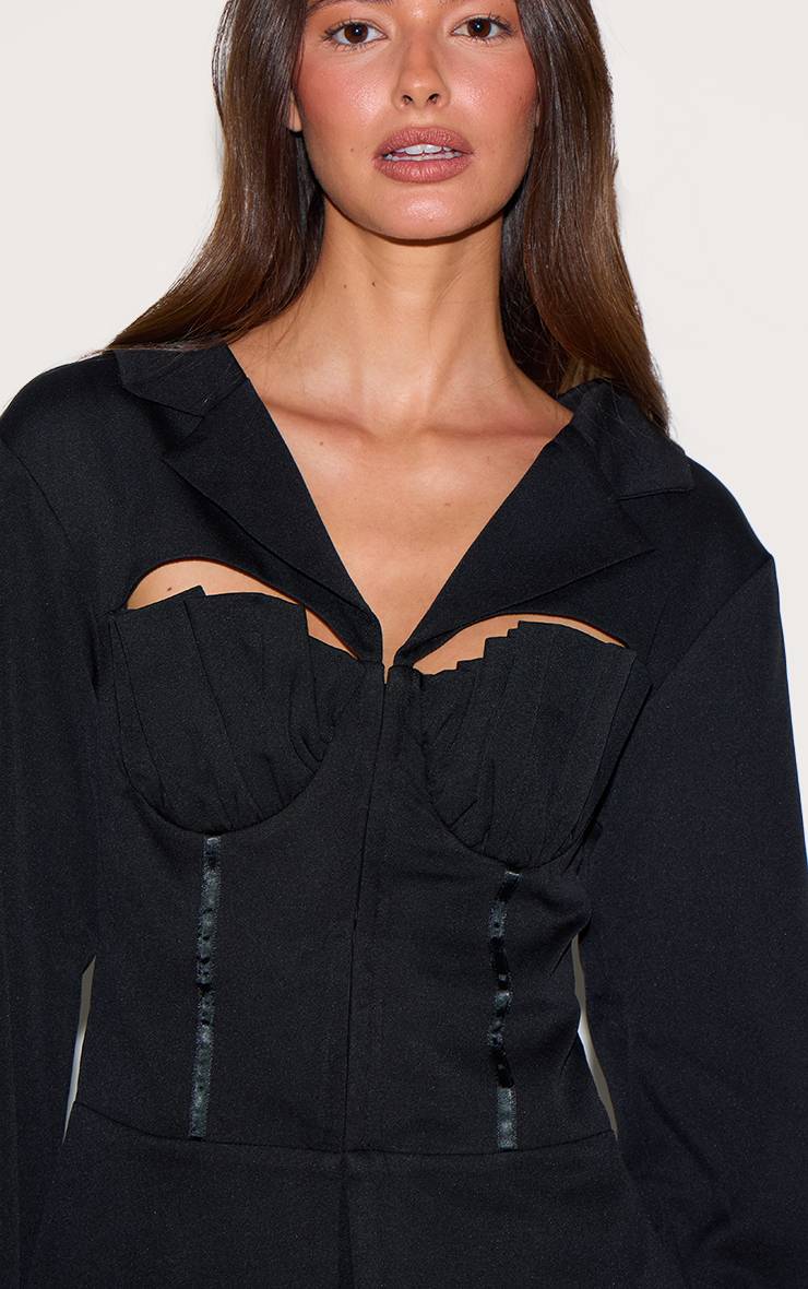 Noir Blazer Tailleur Rose Bonbon À Détail Coque Structurée