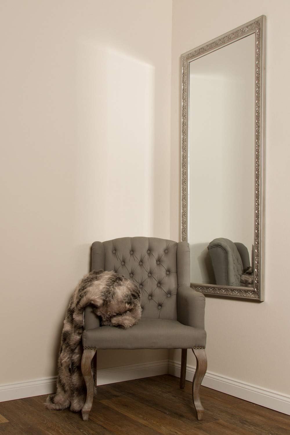 elbmöbel Wandspiegel Spiegel Antik Stil Barock mit Facettenschliff - XL Ankleidespiegel Ganzkörperspiegel Garderobenspiegel Holzrahmen, Farbe:Silber, Größe:162 x 72 cm