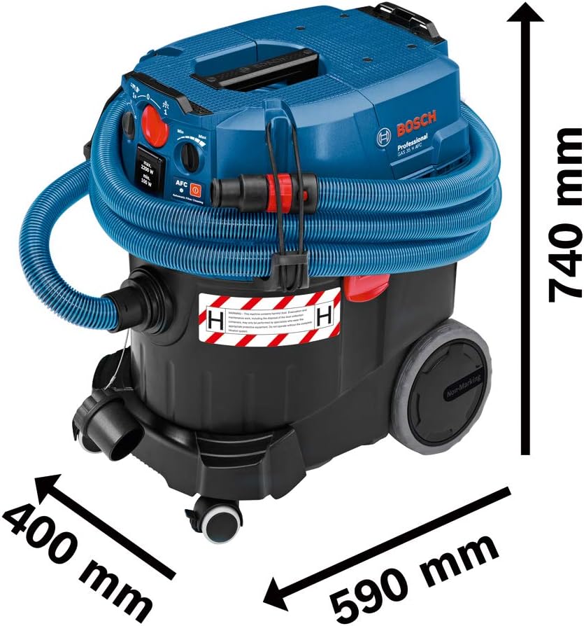 Bosch Professional Nass-/Trockensauger GAS 35 H AFC (Leistung 230V, 1.200 Watt, 35 L Behälter, inkl. Schlauch)