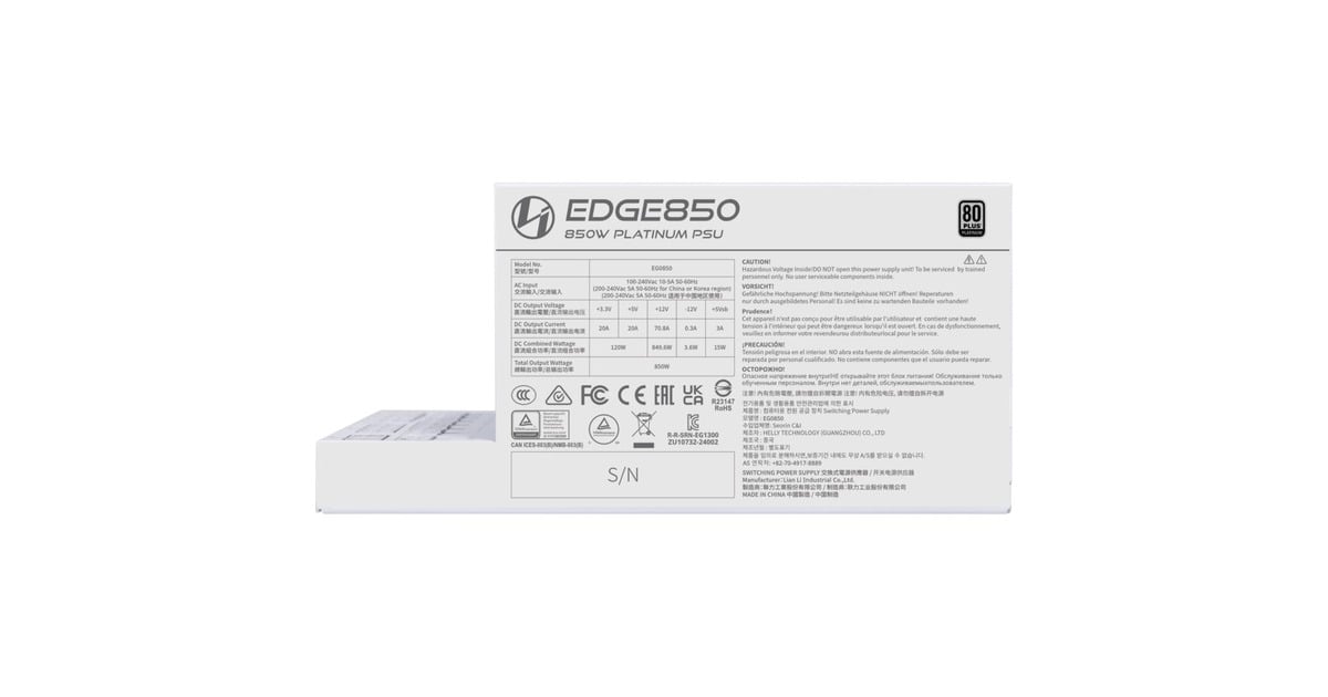 Lian LiEDGE850 modulaire 850 watt voeding   (Wit, 1x 12V-2x6, 3x PCIe)