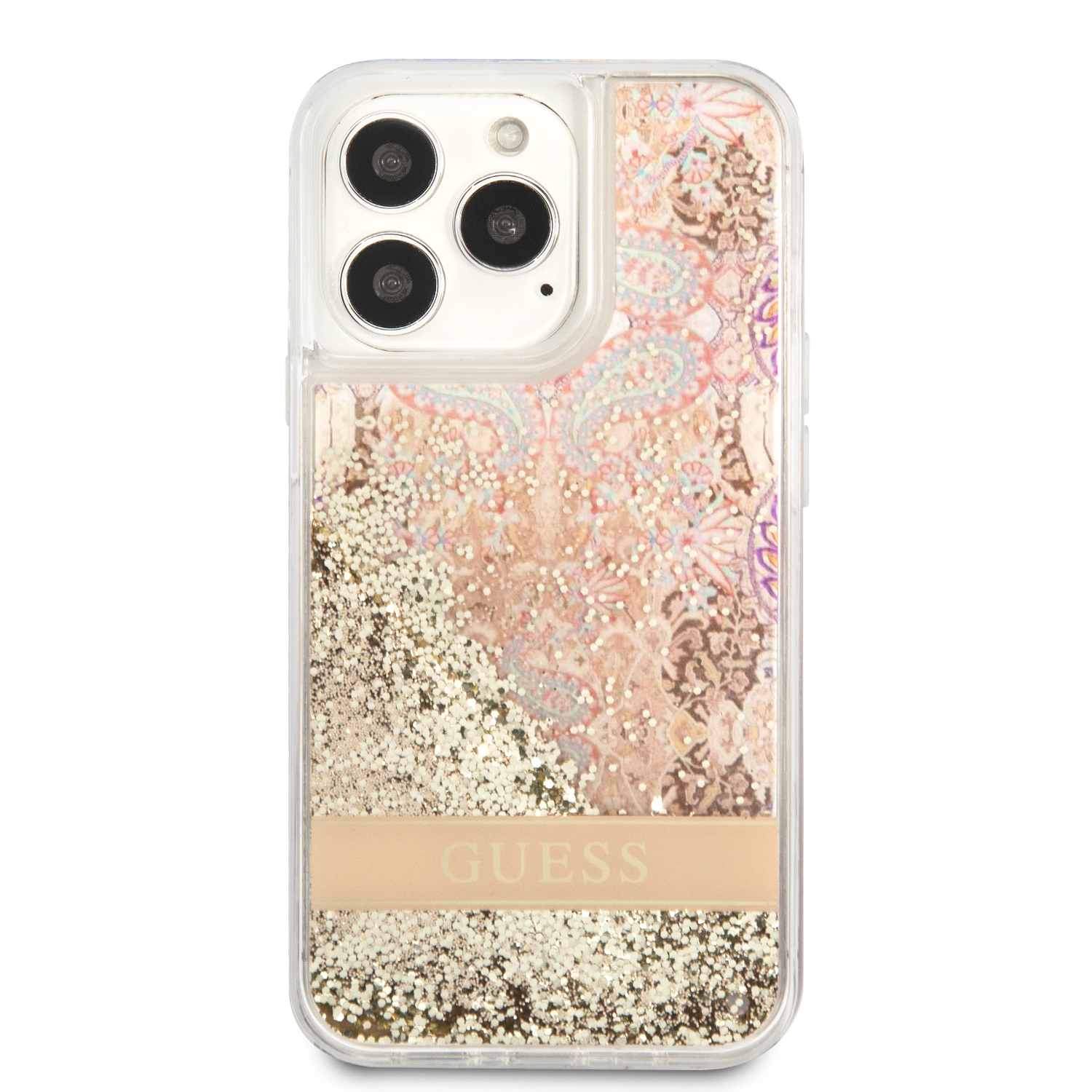 iPhone 13 Pro Hardcase Hülle Liquid Glitter Paisley (GUHCP13LLFLSD) - Gold / Transparent