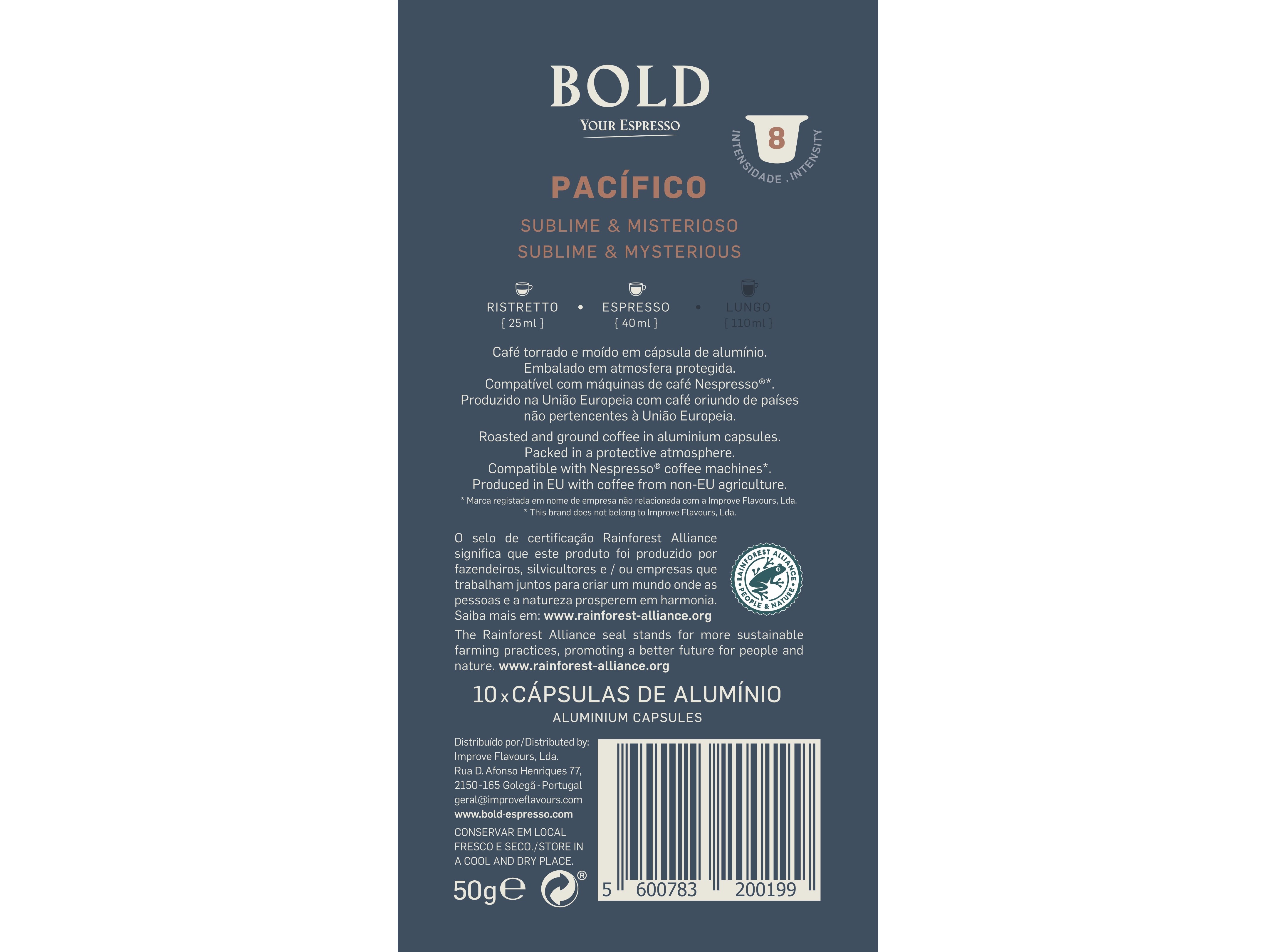 CÁPSULAS CAFÉ BOLD ALUMINIO COMPATÍVEL COM NESPRESSO PACIFICO 1O UN