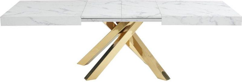CATONAV - Eettafel - Wit Marmereffect - MDF en Metaal - Uitschuifbaar voor 6 tot 10 Plaatsen