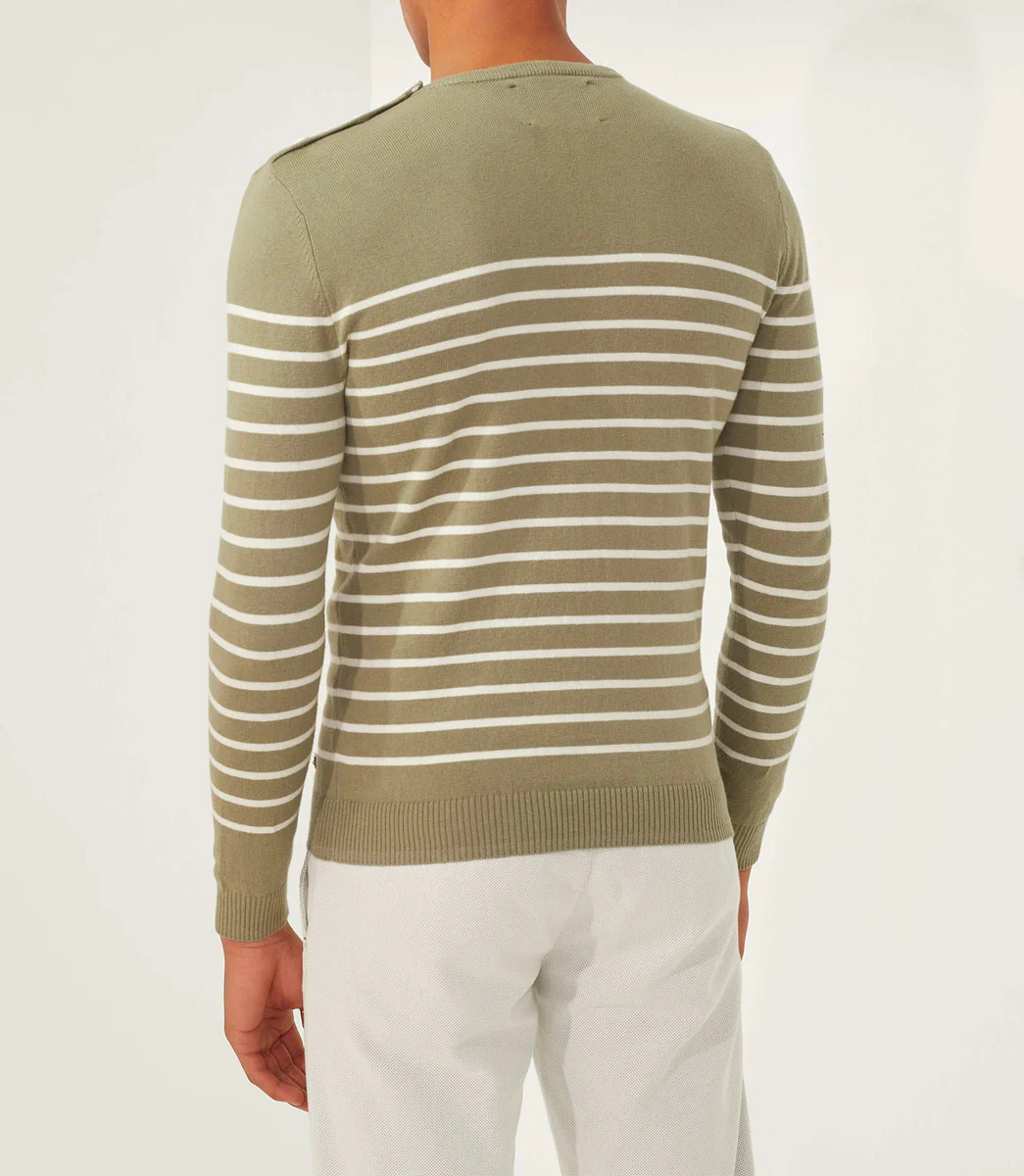Pull col rond kaki-beige 