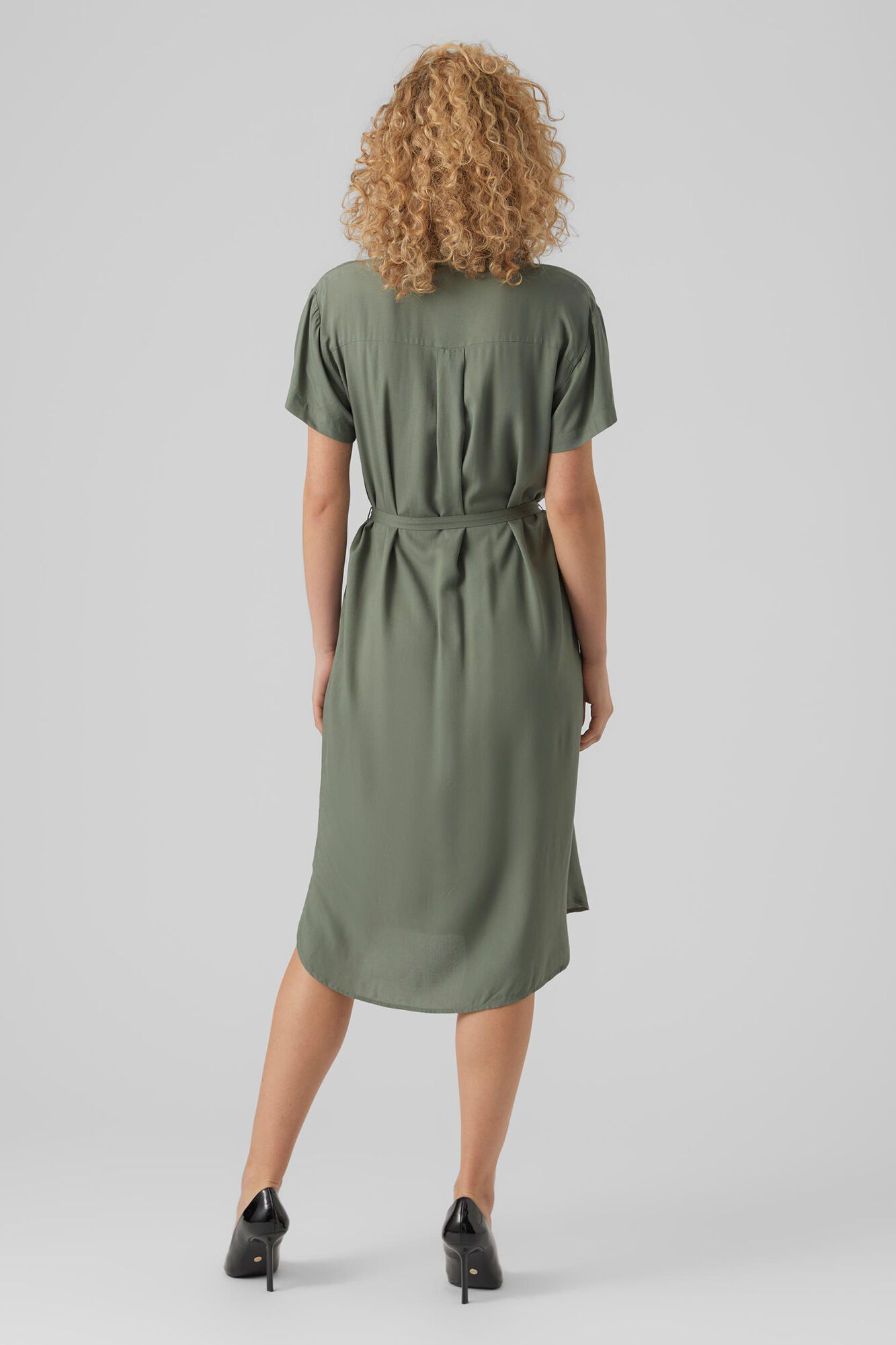 Vestido camisa de manga curta - Verde
