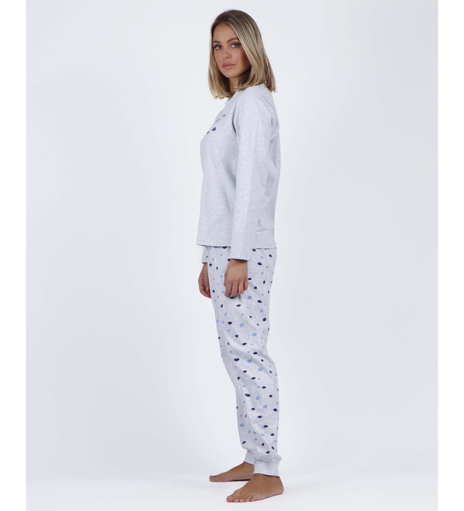 Pijama de manga comprida Admas Cloudy Nights cinza