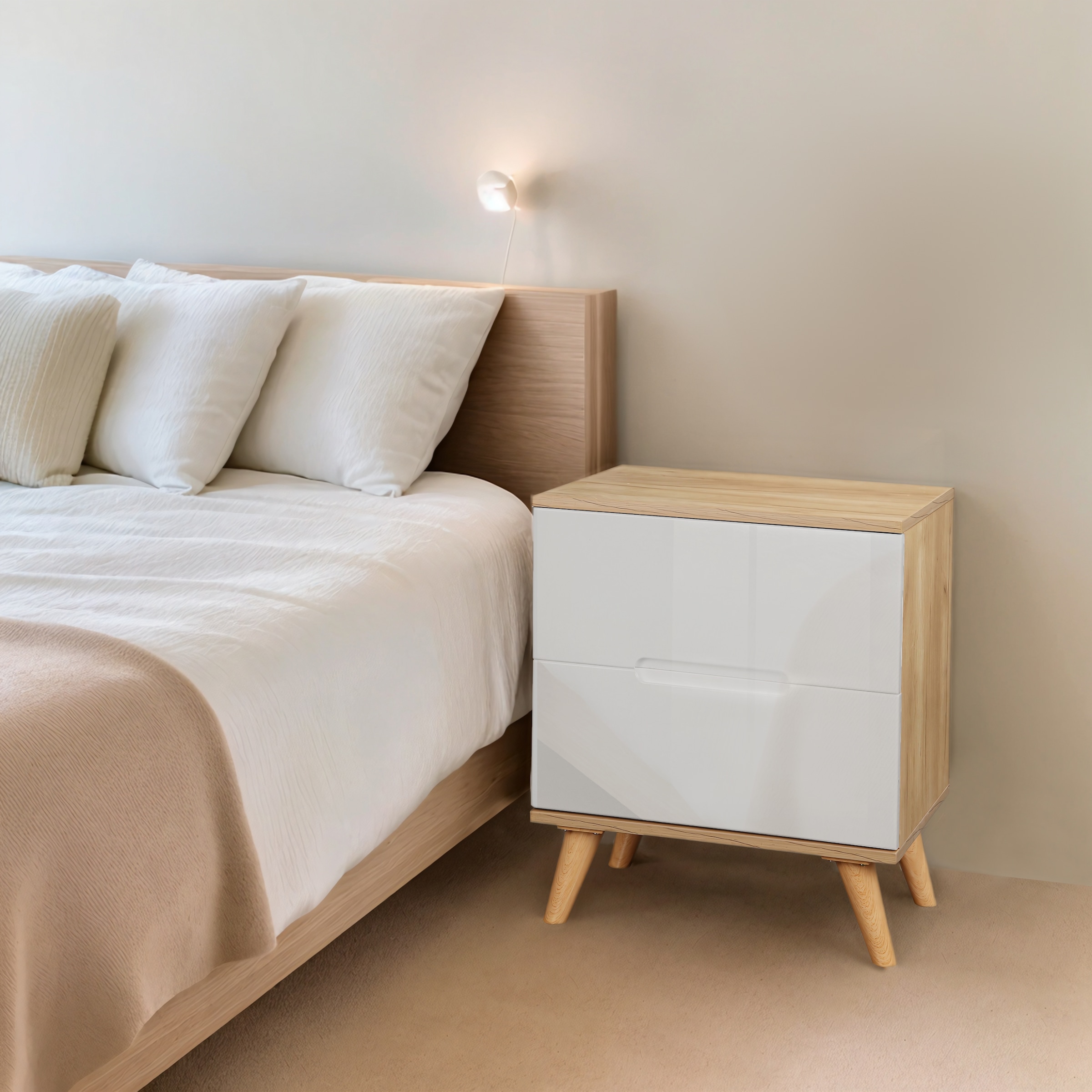 andas Nachtschrank »Lund Nachttisch Beistellschrank Kommode mit Hochglanzfronten« Nachtkommode mit 2 Schubladen Bestseller im skandinavischem Design