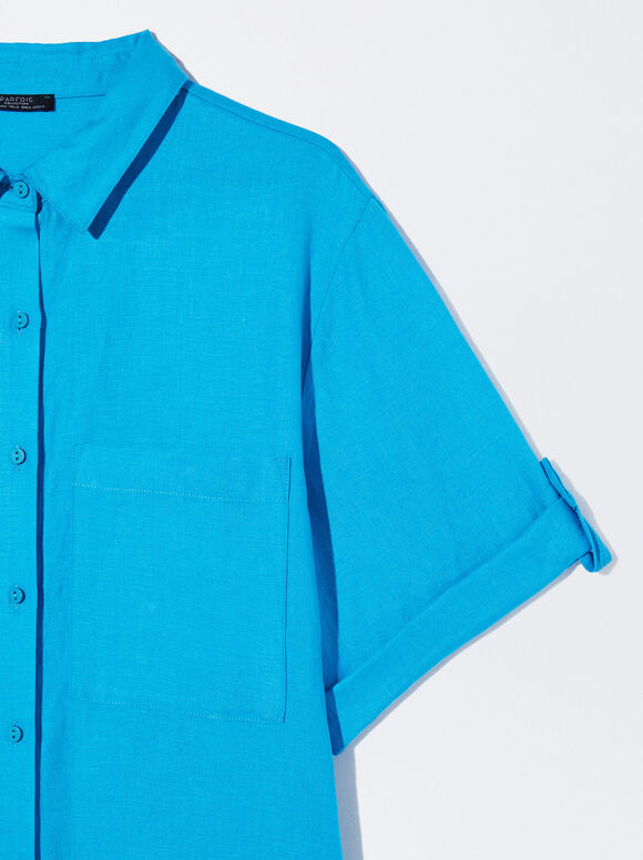 Vestido camisa de linho - Azul