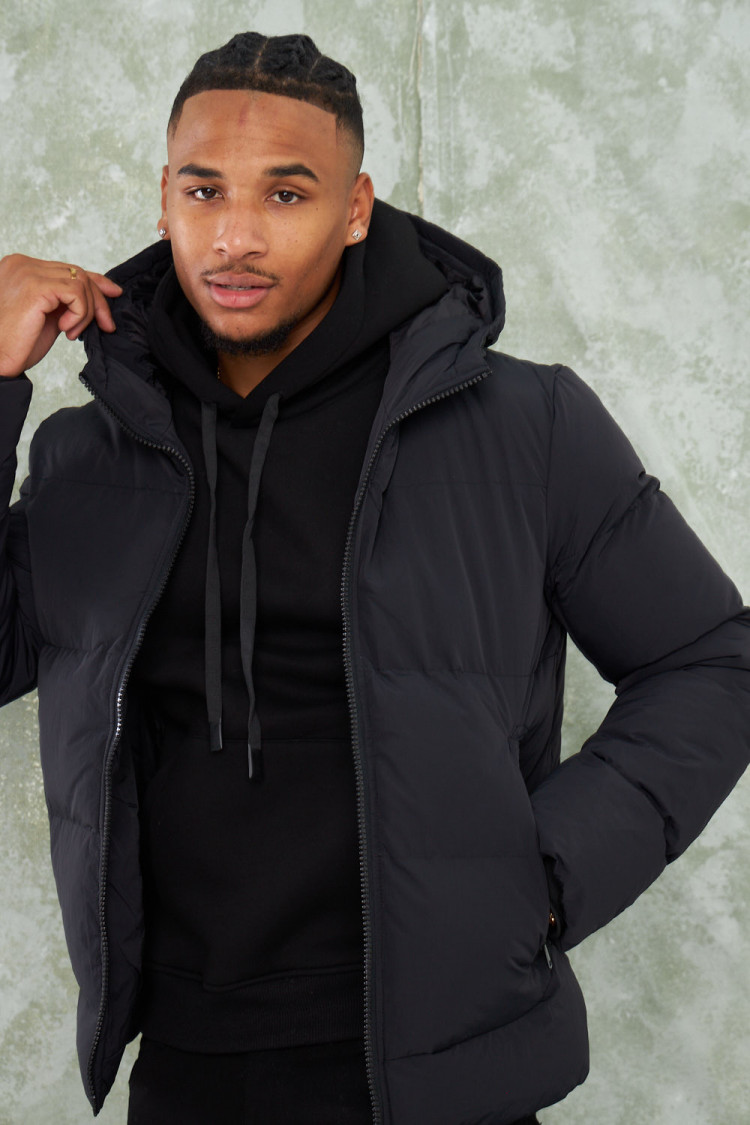 Parka noire uni à capuche