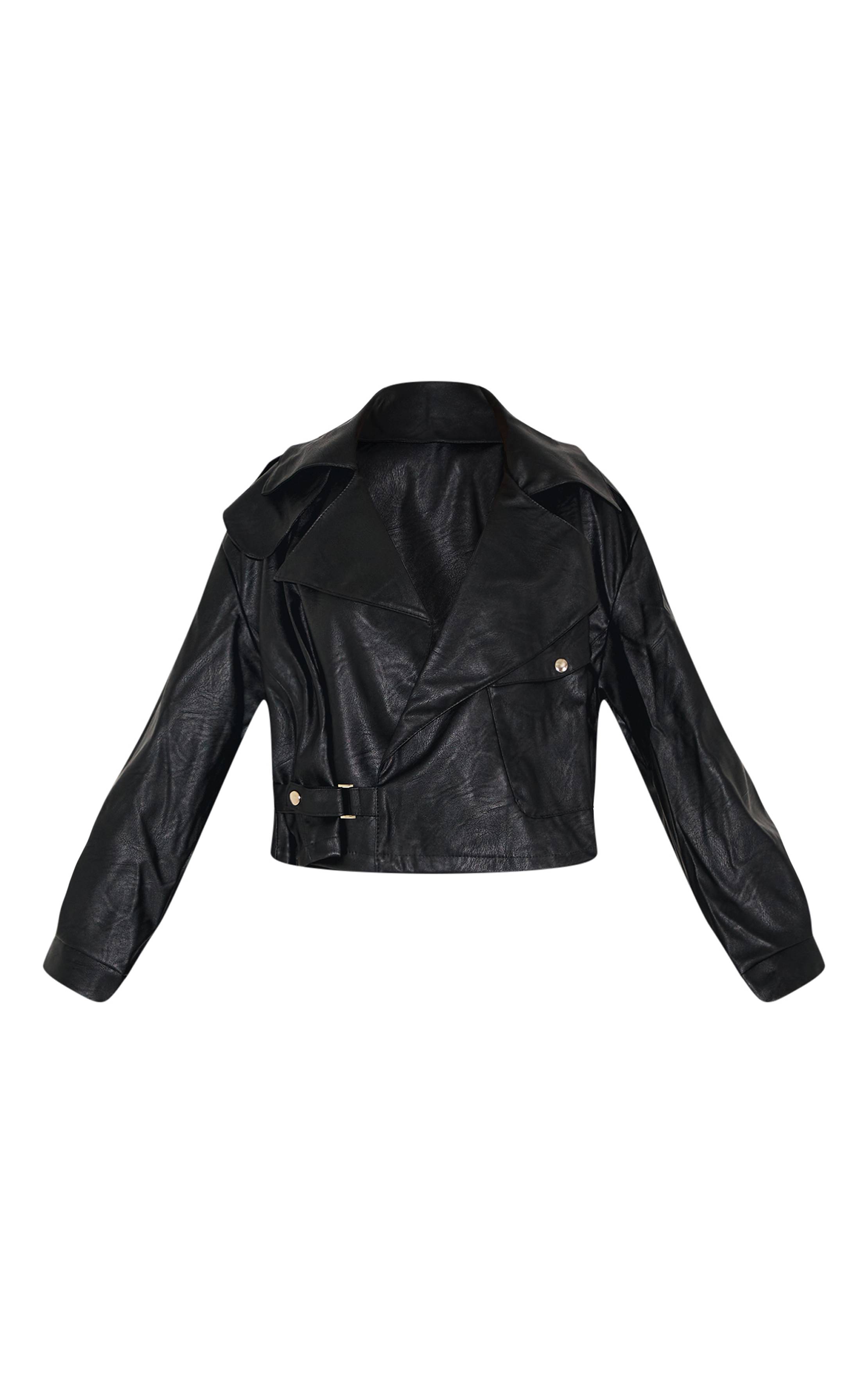 Noir Veste De Motard En Synthétiquecuir Texturé