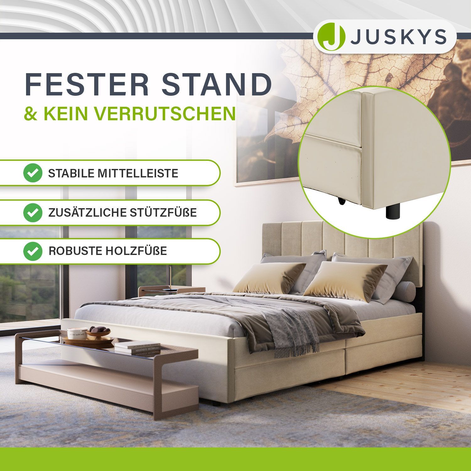 Juskys Samt Polsterbett Soria 140x200 cm mit Lattenrost, Kopfteil & Schubladen - modernes Bett Beige