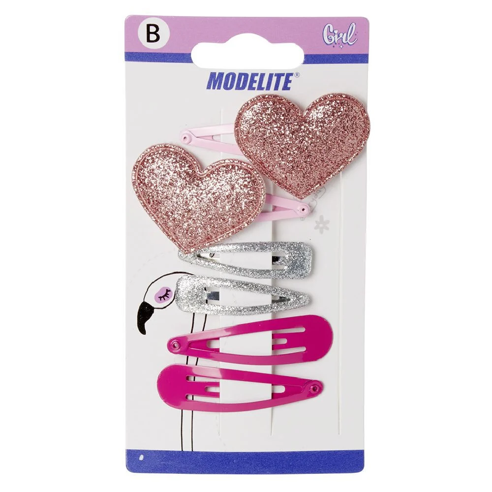 Barrette clic clac coeur et paillettes x6