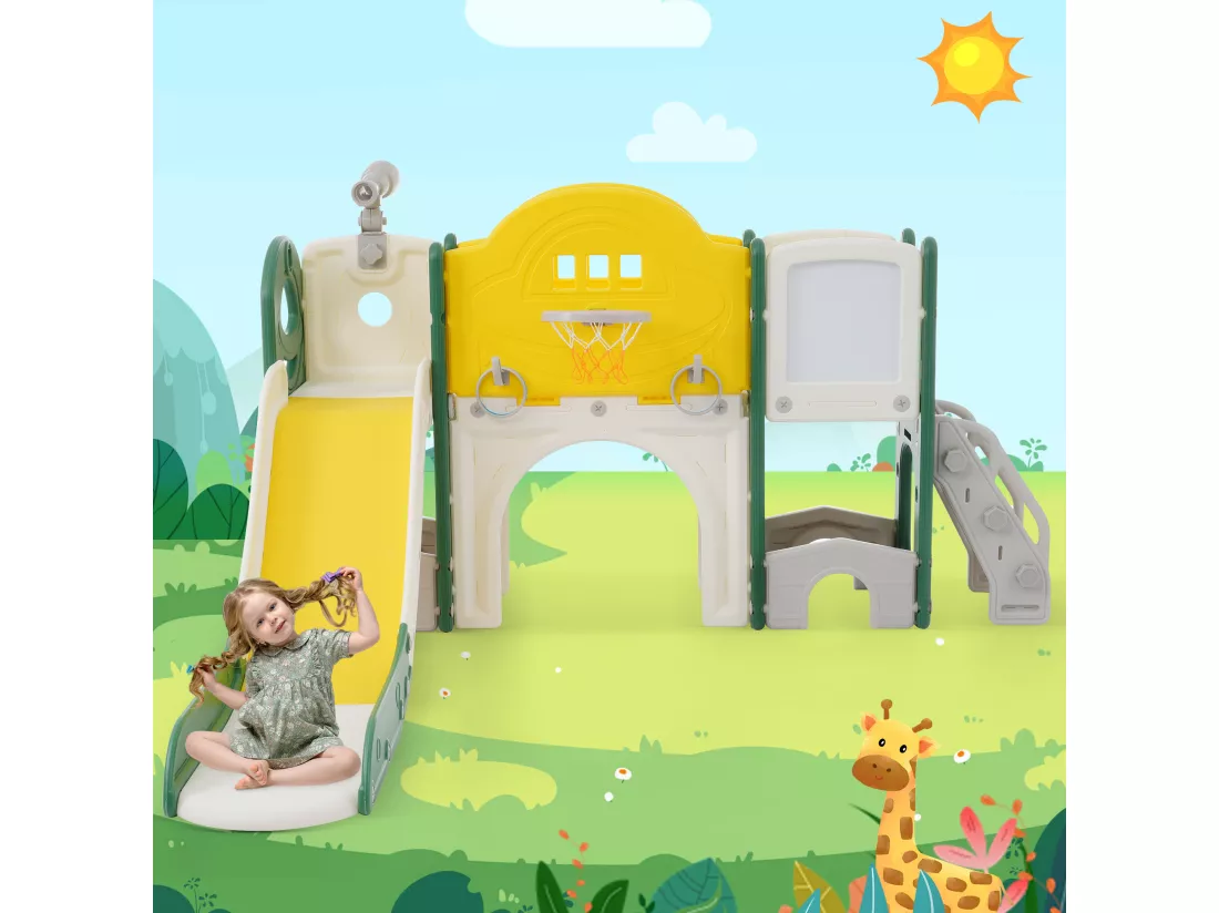 Toboggans Jouet d'escalade 10 en 1 pour enfants - 172 x 165 x 95cm - en HDPE - avec escalade et espace de rangement - vert