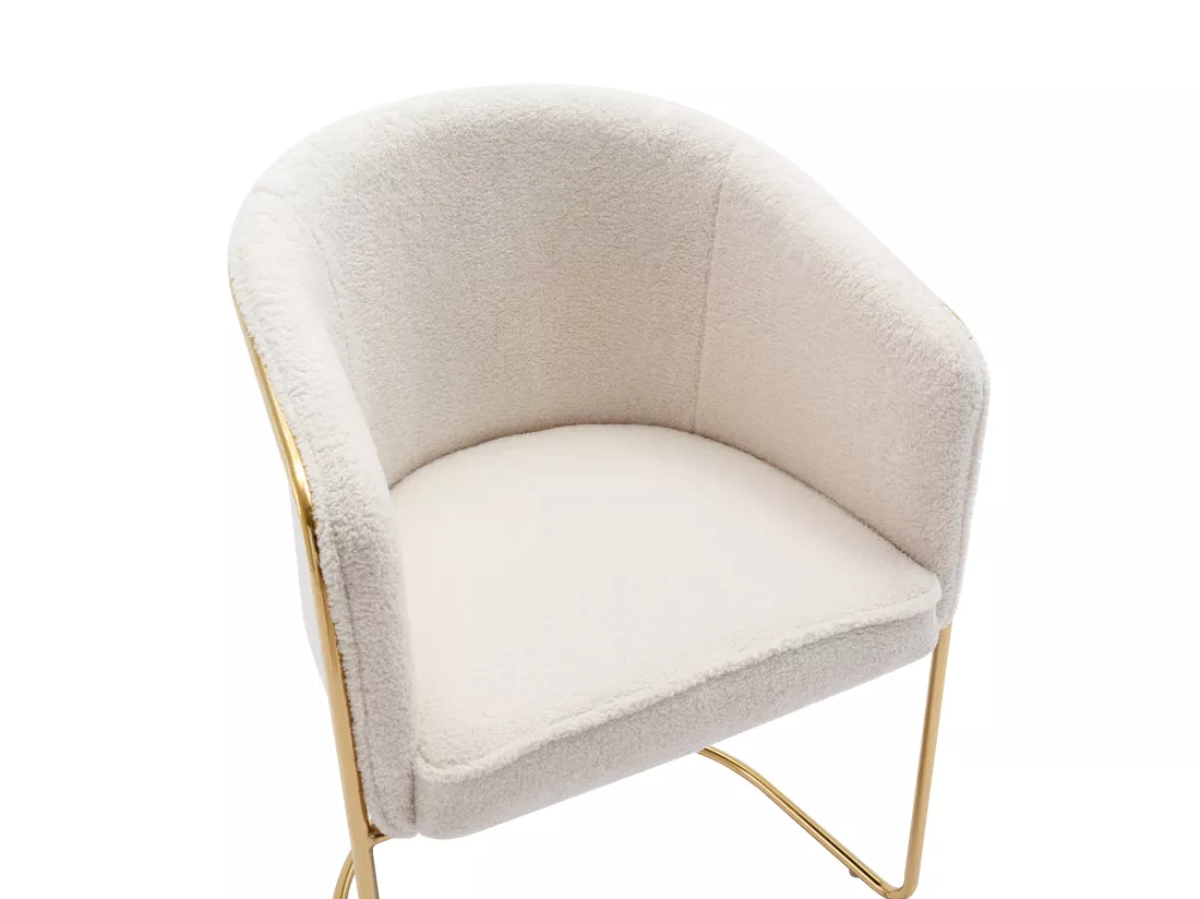 Lot de 2 chaises avec accoudoirs en tissu bouclette et métal - Blanc et doré - JOSETHE de Pascal MORABITO