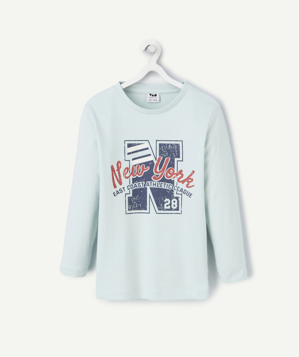 T-SHIRT MANCHES LONGUES GARÇON EN COTON BIO VERT CLAIR THÈME NY