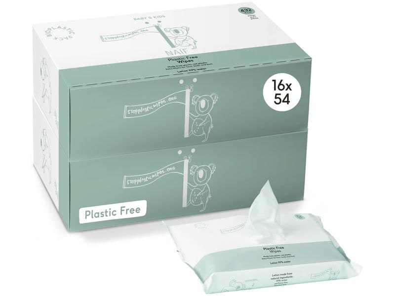 NAÏF Feuchttücher kunststofffrei Giga Pack 16 x 54 Stk. Für eine sanfte Reinigung von Gesicht, Körper oder Po Ihres Babys