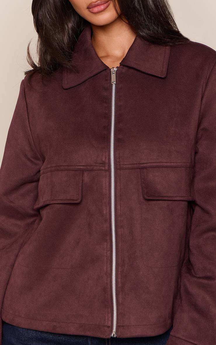 Rouge Bordeaux Veste Légère En Daim Avec Fermeture Éclair