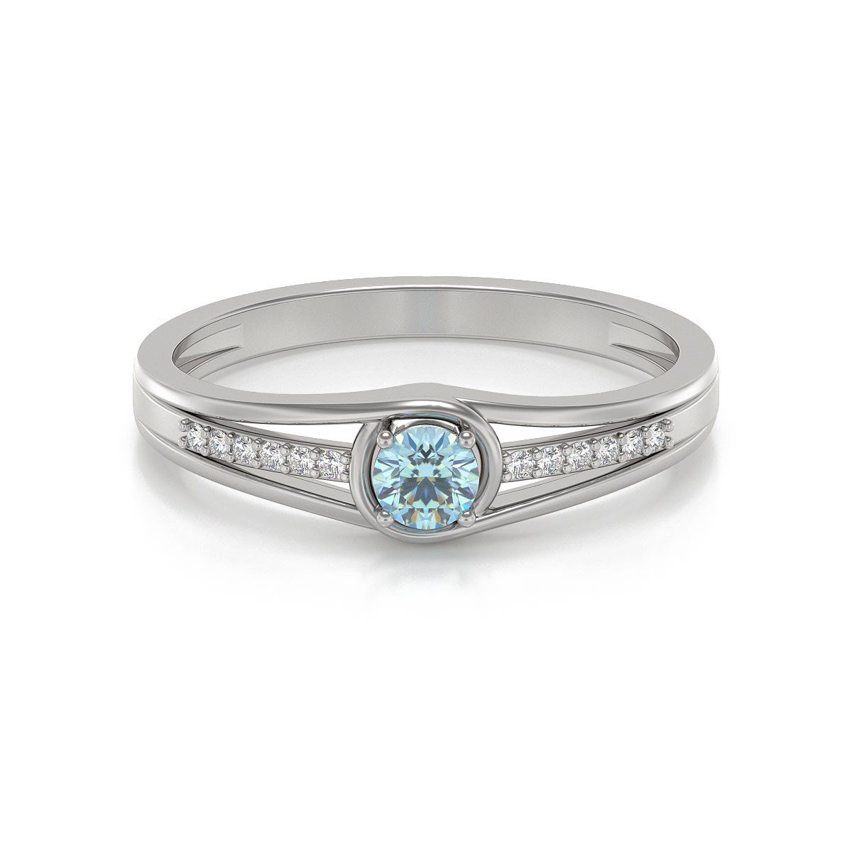 Bague ADEN Or 585 Blanc Aigue-Marine et diamants 2.295grs