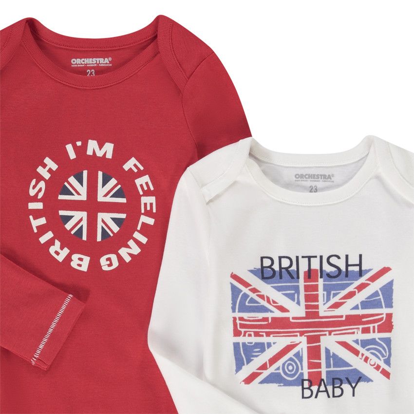 Lot de 5 bodies manches longues motifs British pour bébé garçon - Ecru