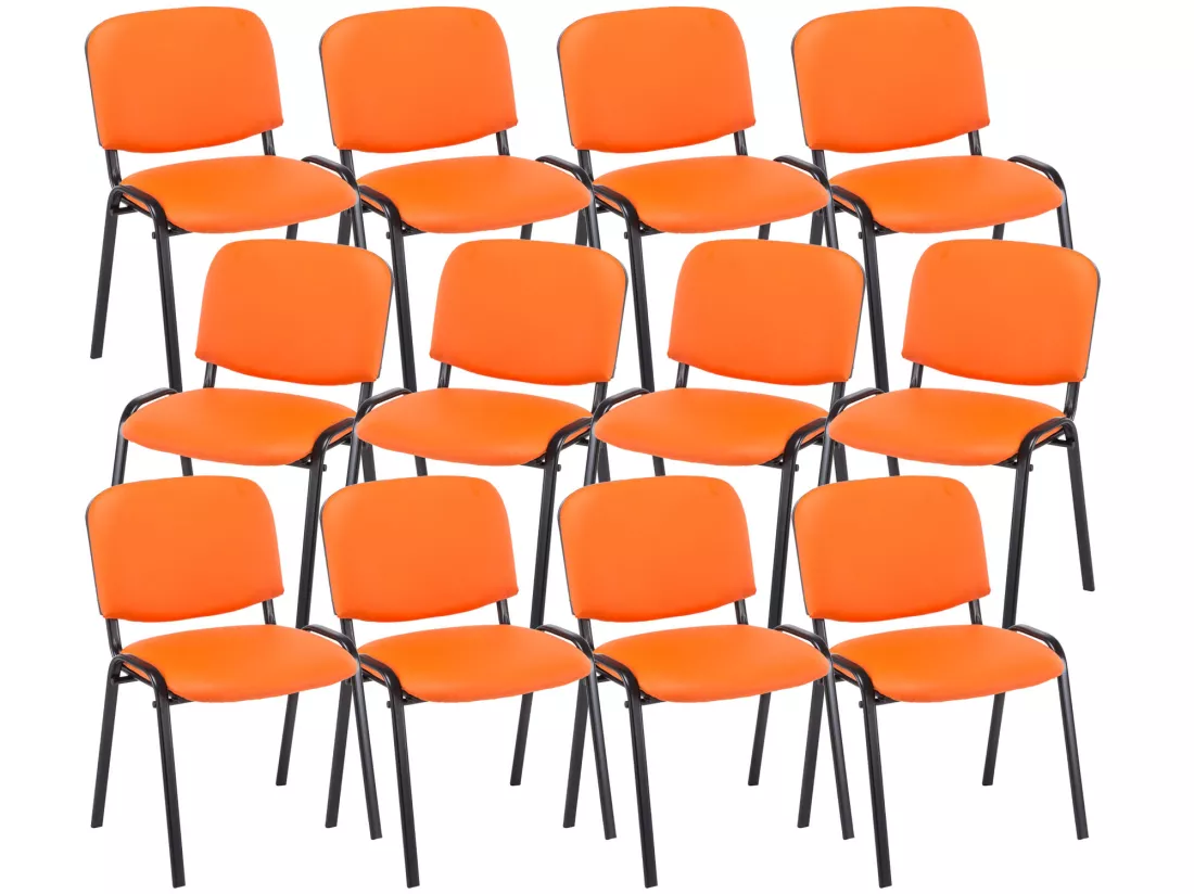 Lot de 12 Chaise de conférence - Similicuir & Métal noir mat - Orange - Ken