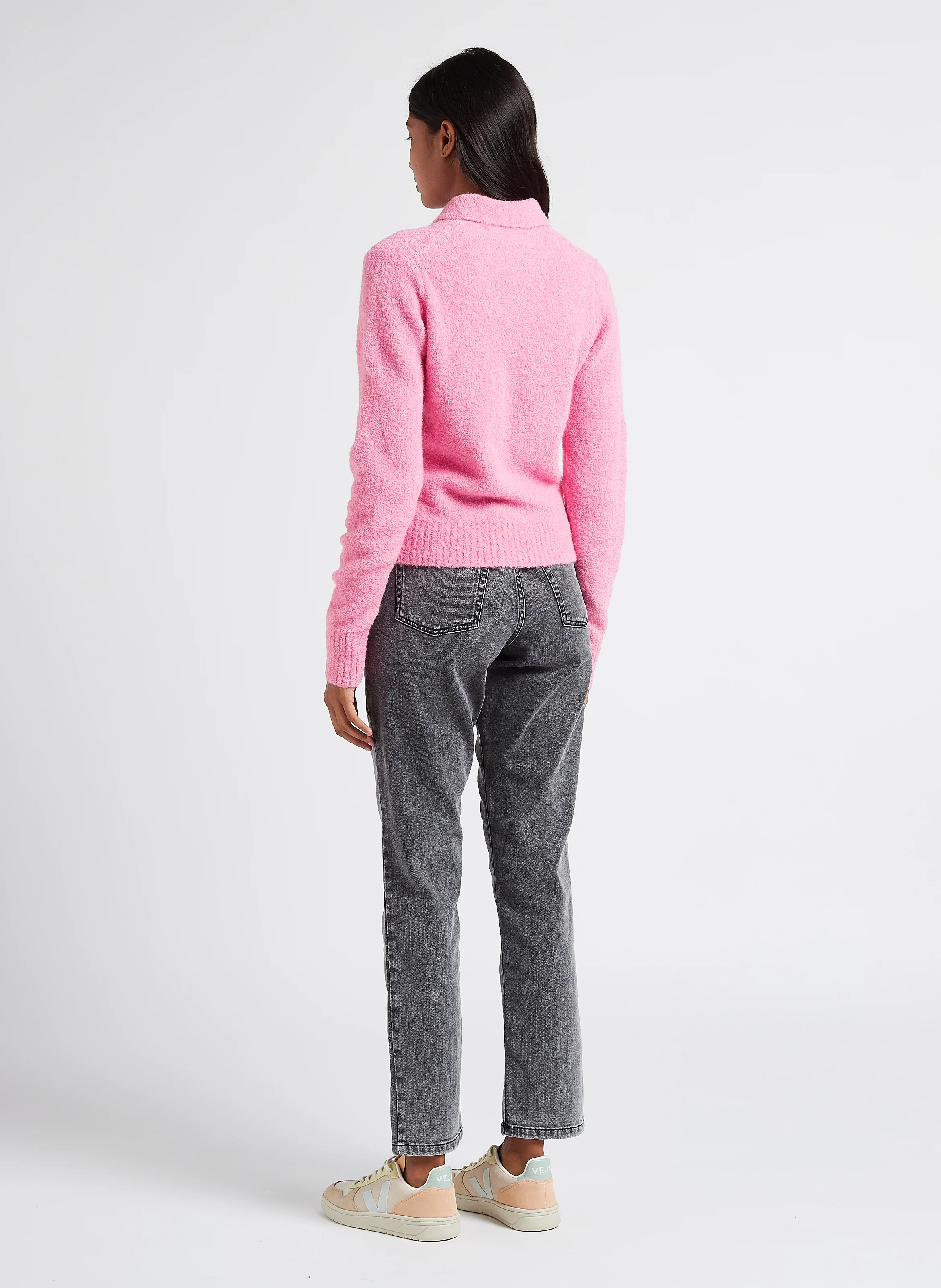 Jessi - Pull col polo en Alpaga mélangé| Rose