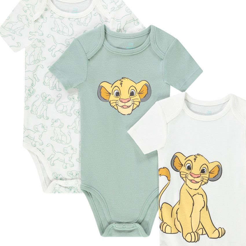 Lot de 3 bodies en coton Le Roi Lion Disney pour bébé garçon - Vert