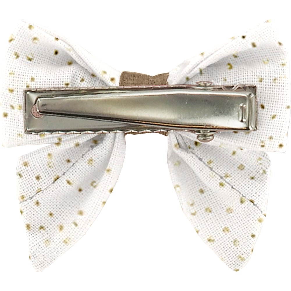 Barrette Mini Noeud Papillon Blanc Pailleté