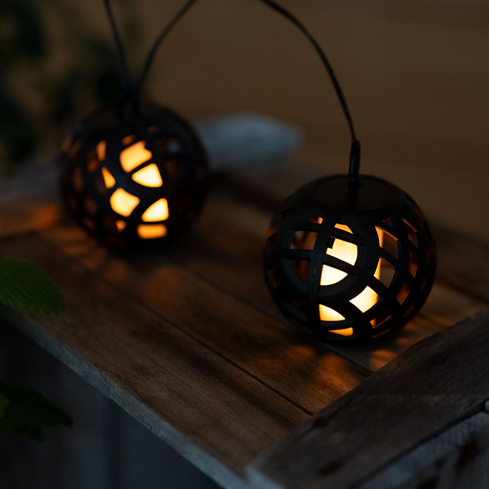 LED Solar Lichterkette, 8x Kugel, Flammen-Effekt, L 410 cm