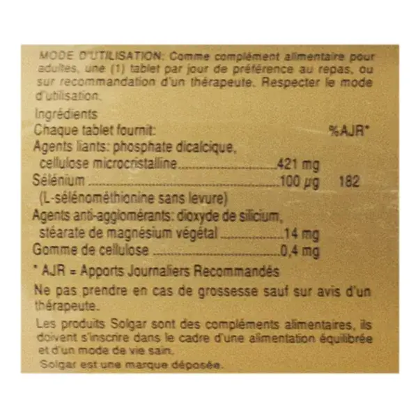 Solgar Selênio 100μg - 100 cápsulas