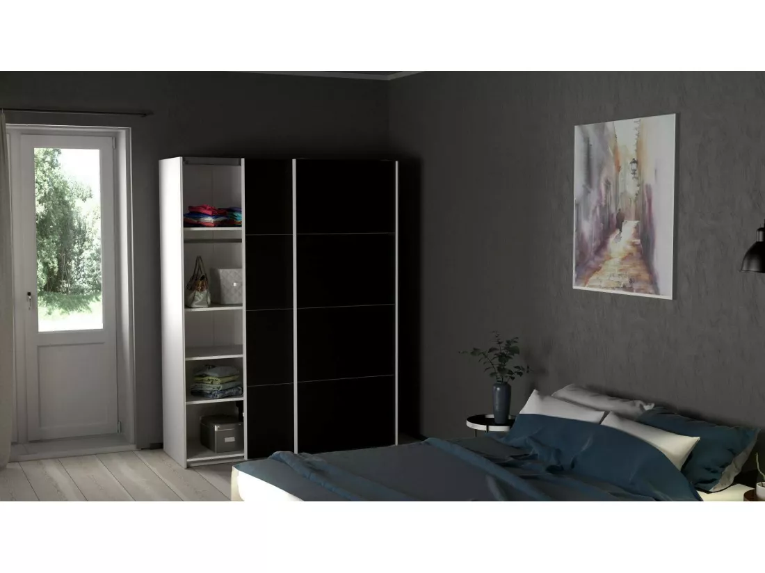 Garde-robe 2 portes Dstang, Meubles de chambre, Penderie de plain-pied, Placard à vêtements, 150x61 h200 cm, Blanc et Noir