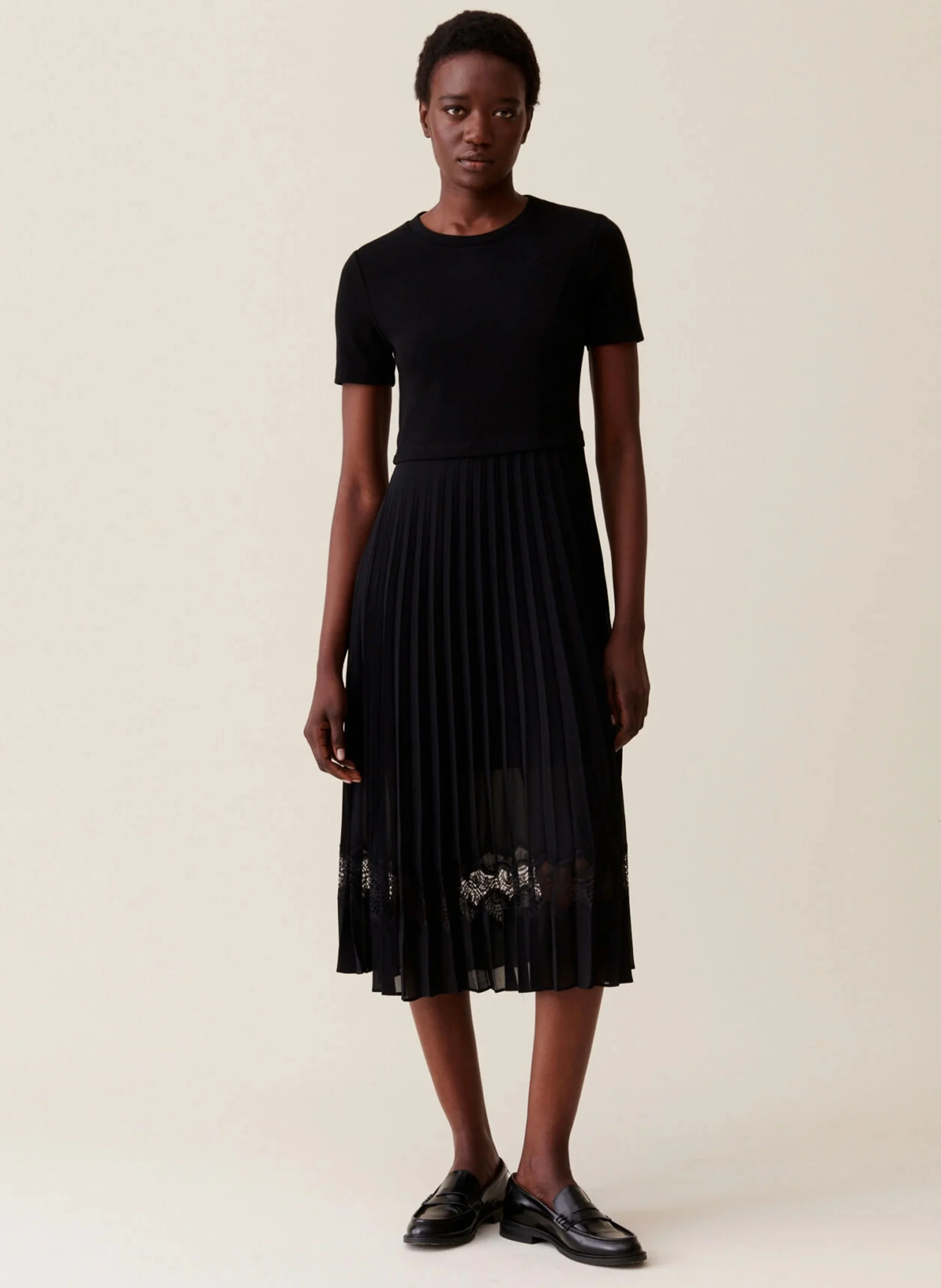 Robe midi bi-matière | Noir