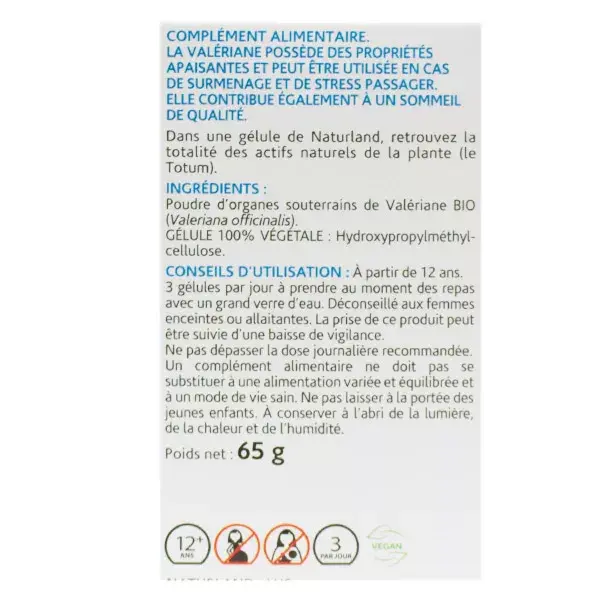 Naturland Organic Valeriana 150 cápsulas vegetais