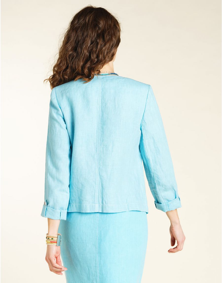 Veste lin bleu turquoise