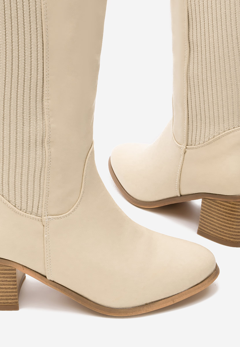 Bottes à talon carré beige Seshia