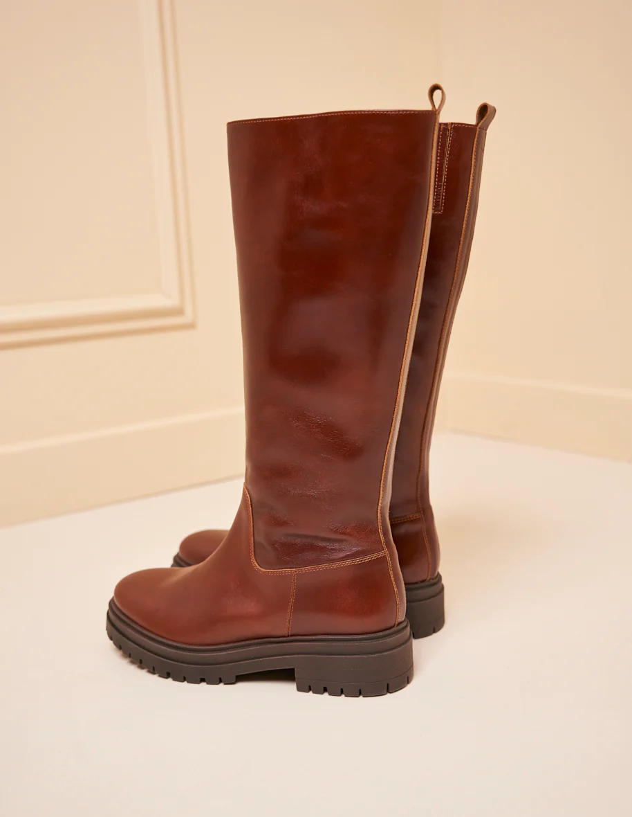 Bottes Maelis - Cuir plissé acajou