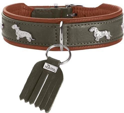 HUNTER Teckel-halsband München - Groen/Cognac - Leer - Huidvriendelijk