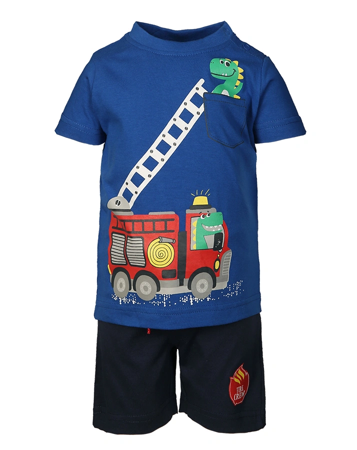 T-Shirt FEUERWEHR DINO mit Shorts in blau/dunkelblau