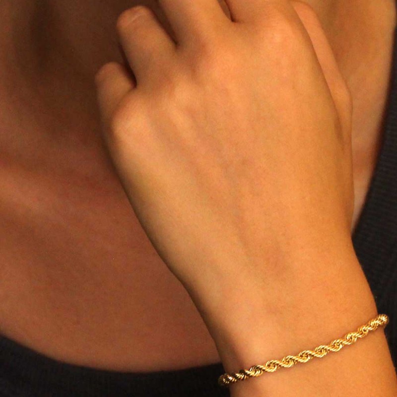 Bracelet Argent 925/000 Doré - Maille Corde 4mm