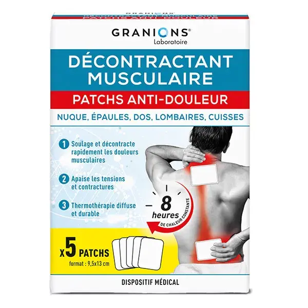 Adesivos GRANIONS para alívio da dor e relaxamento muscular com efeito de aquecimento de 8 horas.